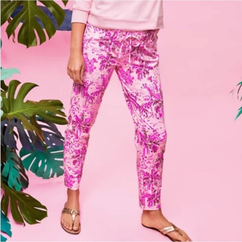 Lilly Pulitzer Emora Knit Pull-on Pants Jogger Pink Blossom Wild About You Small - Picture 3 of 16